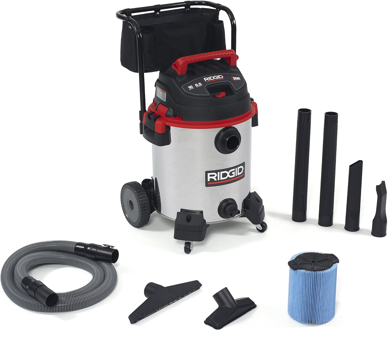 Ridgid 50353 Stainless Steel Wet/Dry Vacuum with Cart, 16 Gallon, Red